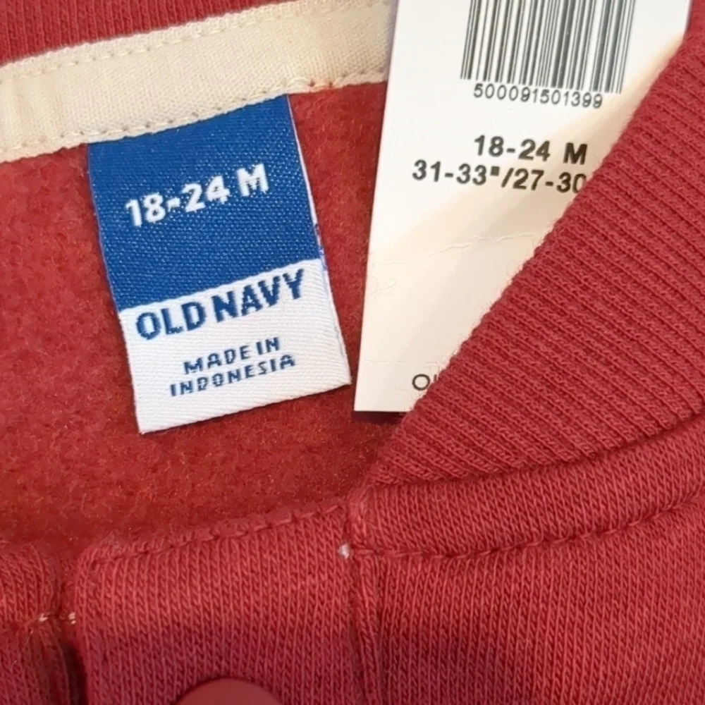 Old Navy Red and Cream Baby Unisex One Piece Long Sleeve Outfit 18-24 Months
